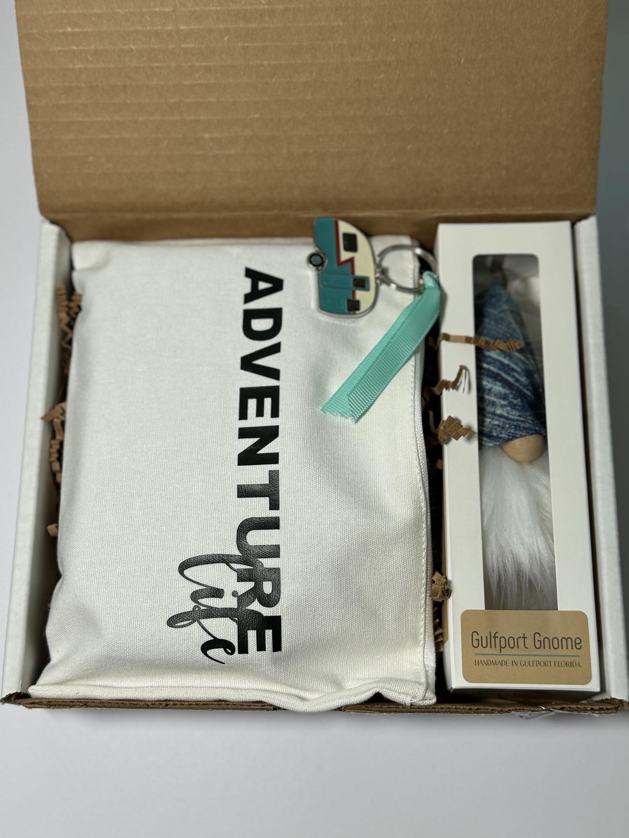 Gift Set - Camping Gift set with Gulfport Gnome™ Key Chain and Canvas Bag- 4" Plush Gnome Gift Set