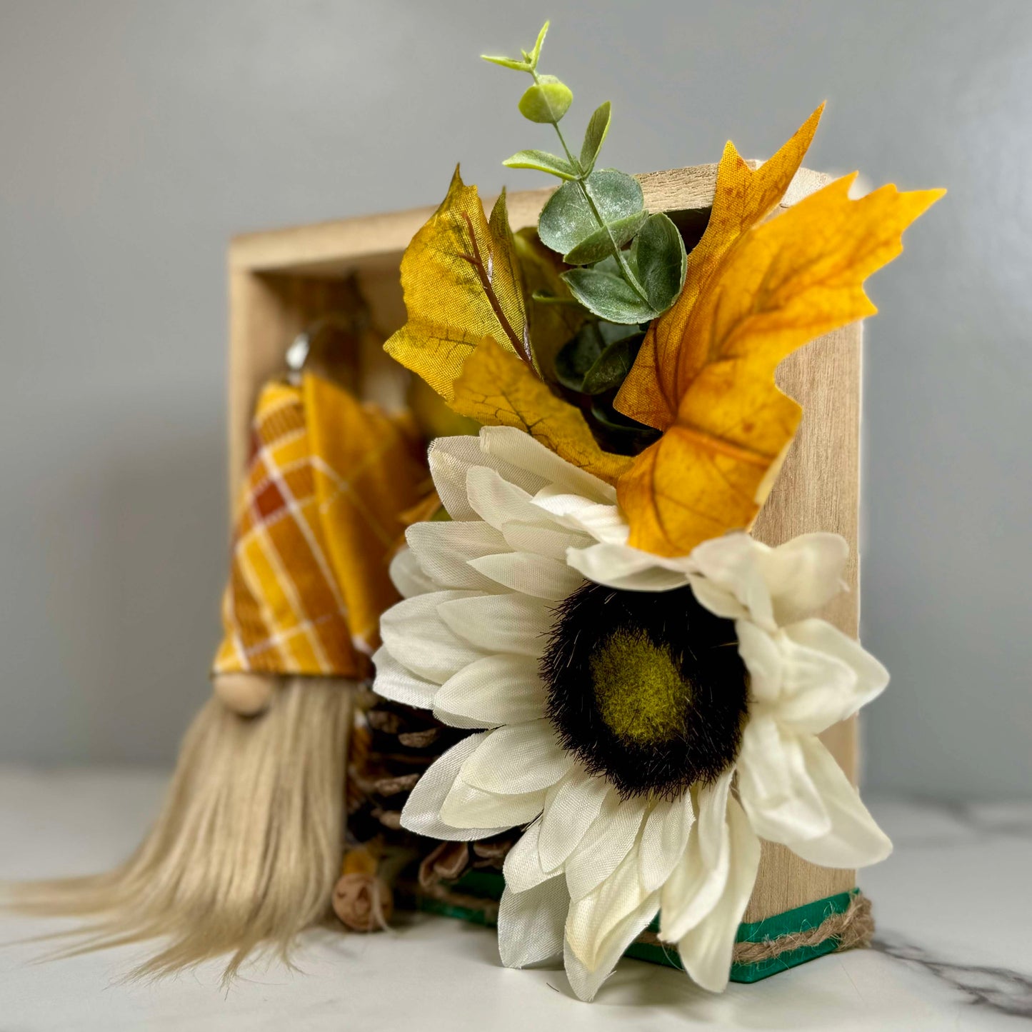 Gift Set - Fall Gnome Sunflower Pinecone Leaf Decor Gift set with 4" Plush Gnome