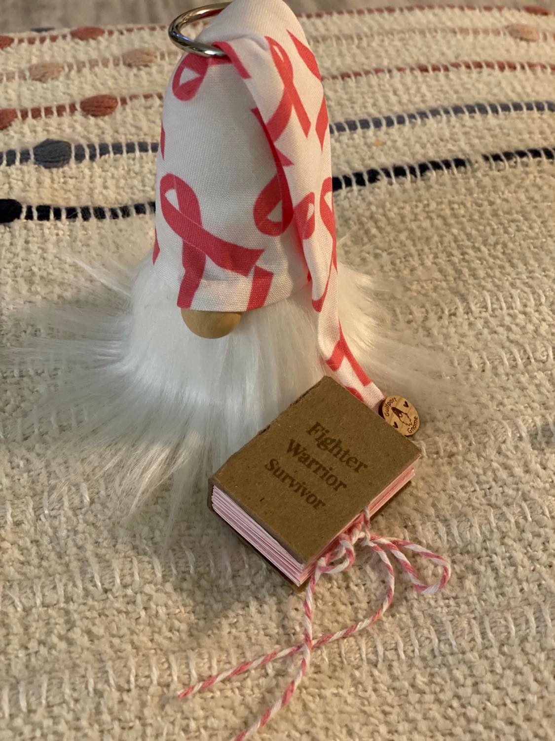 Mini Book and Gnome Set- Breast Cancer Collectible Decor- 4" Plush Pink Breast Cancer Ribbon and Mini Journal Book