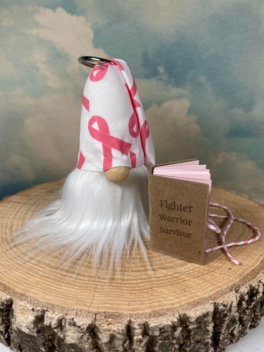 Mini Book and Gnome Set- Breast Cancer Collectible Decor- 4" Plush Pink Breast Cancer Ribbon and Mini Journal Book