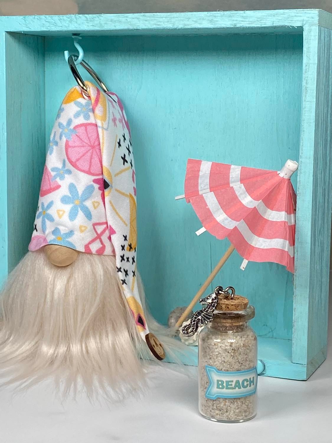 Gift Set - Beach Lovers Gnome Decor Gift set with Sand and Seashells - 4" Plush Gnome