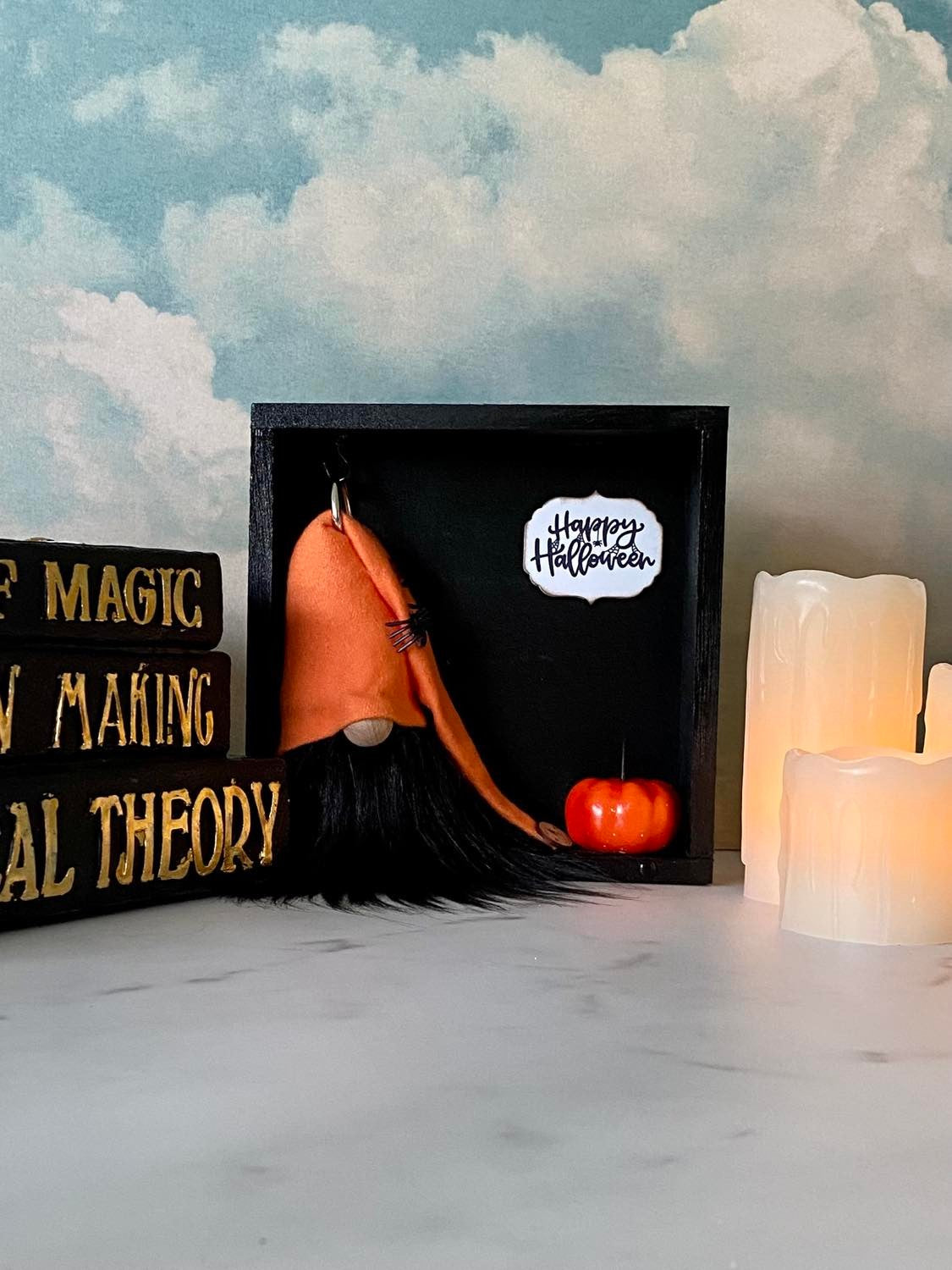 Gift Set - Happy Halloween Orange and Black Gnome and Spiders Gift set with pumpkin and 4" Plush Gnome