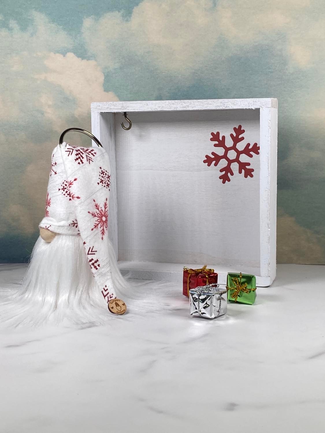 Gift Set - Christmas Gifts and Snowflake Themed Gnome Decor with 4" Plush Mini Gnome