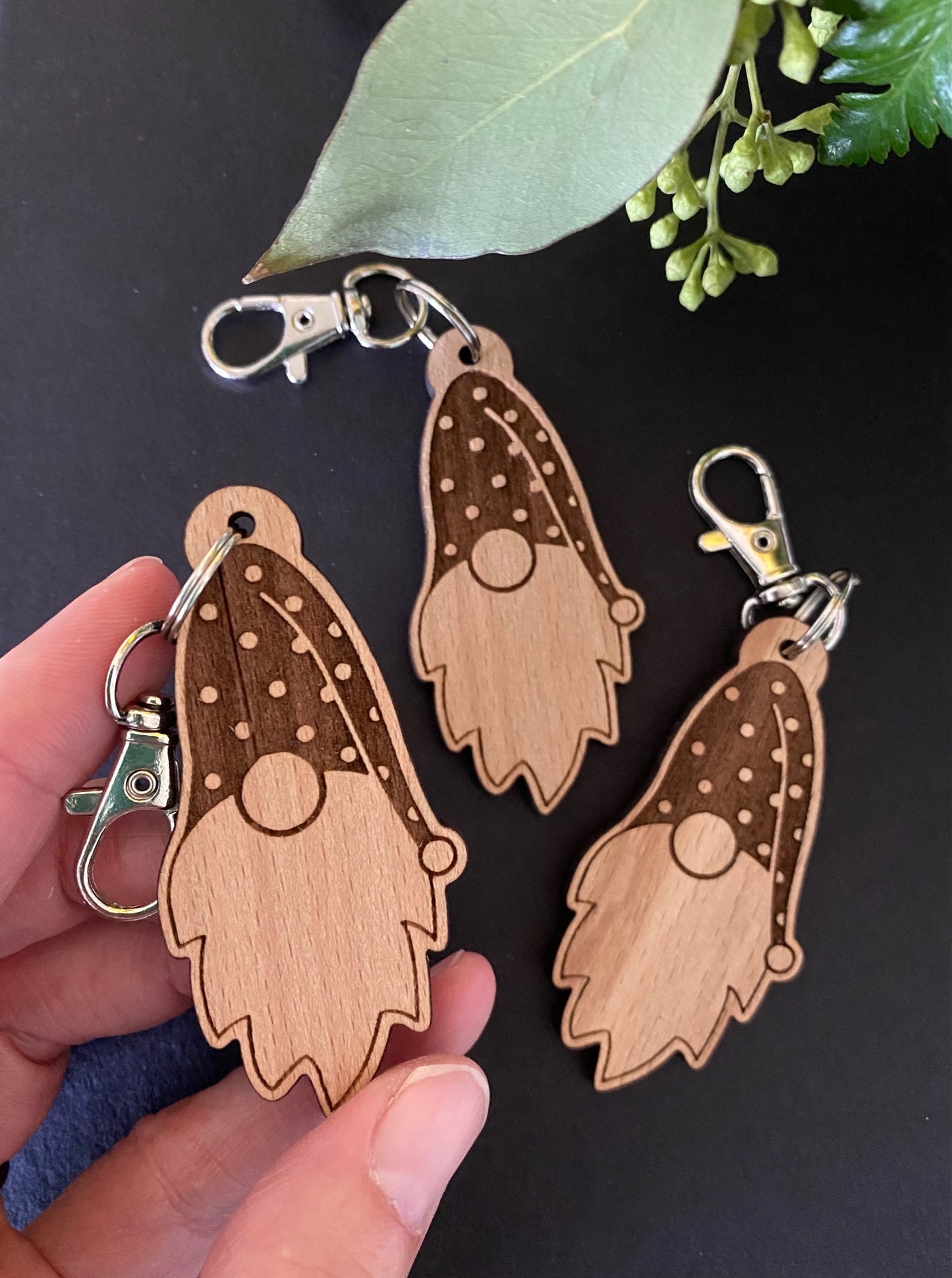 Keychain - Laser Engraved Wood Gnome Keychain