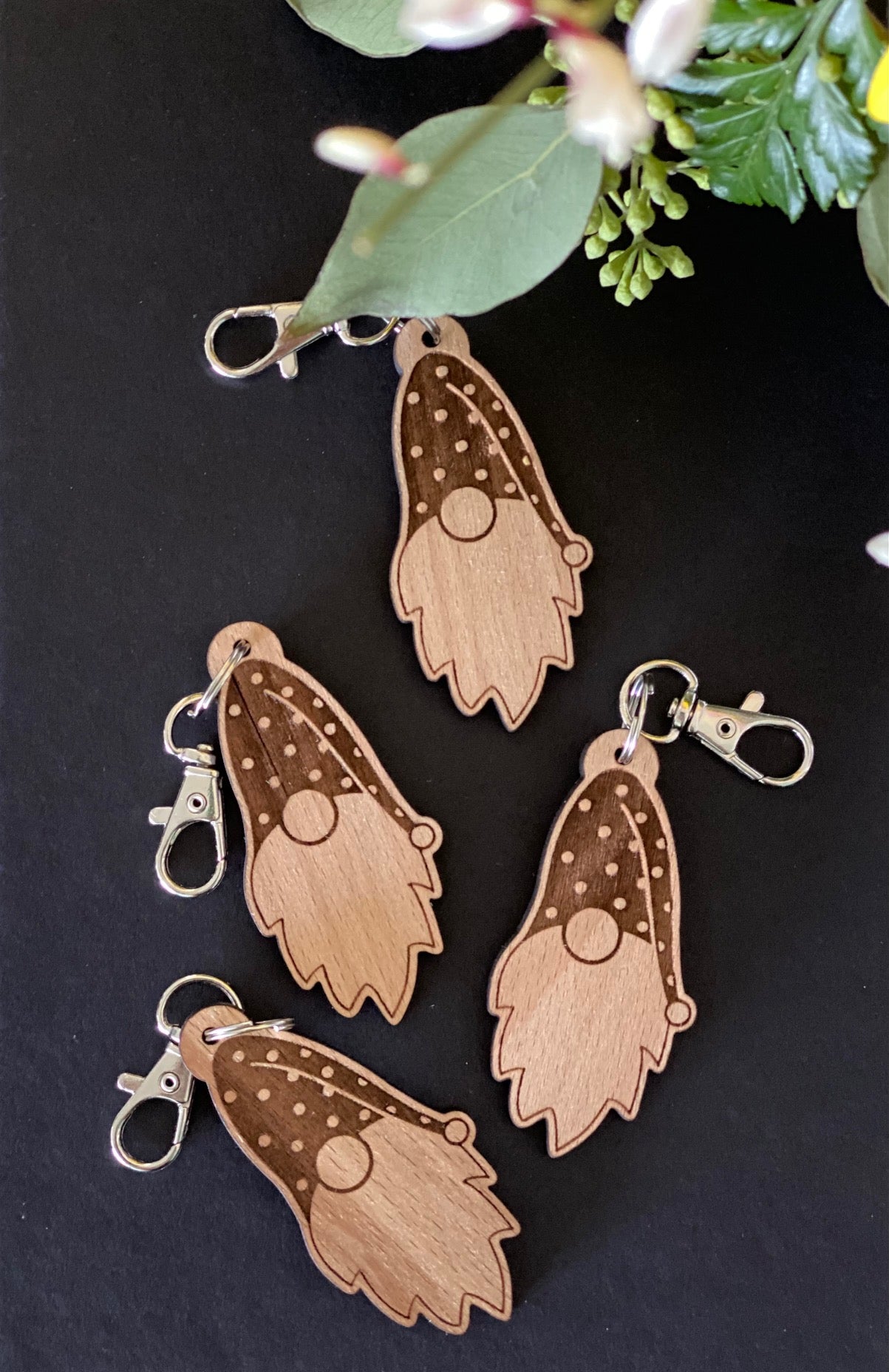 Keychain - Laser Engraved Wood Gnome Keychain