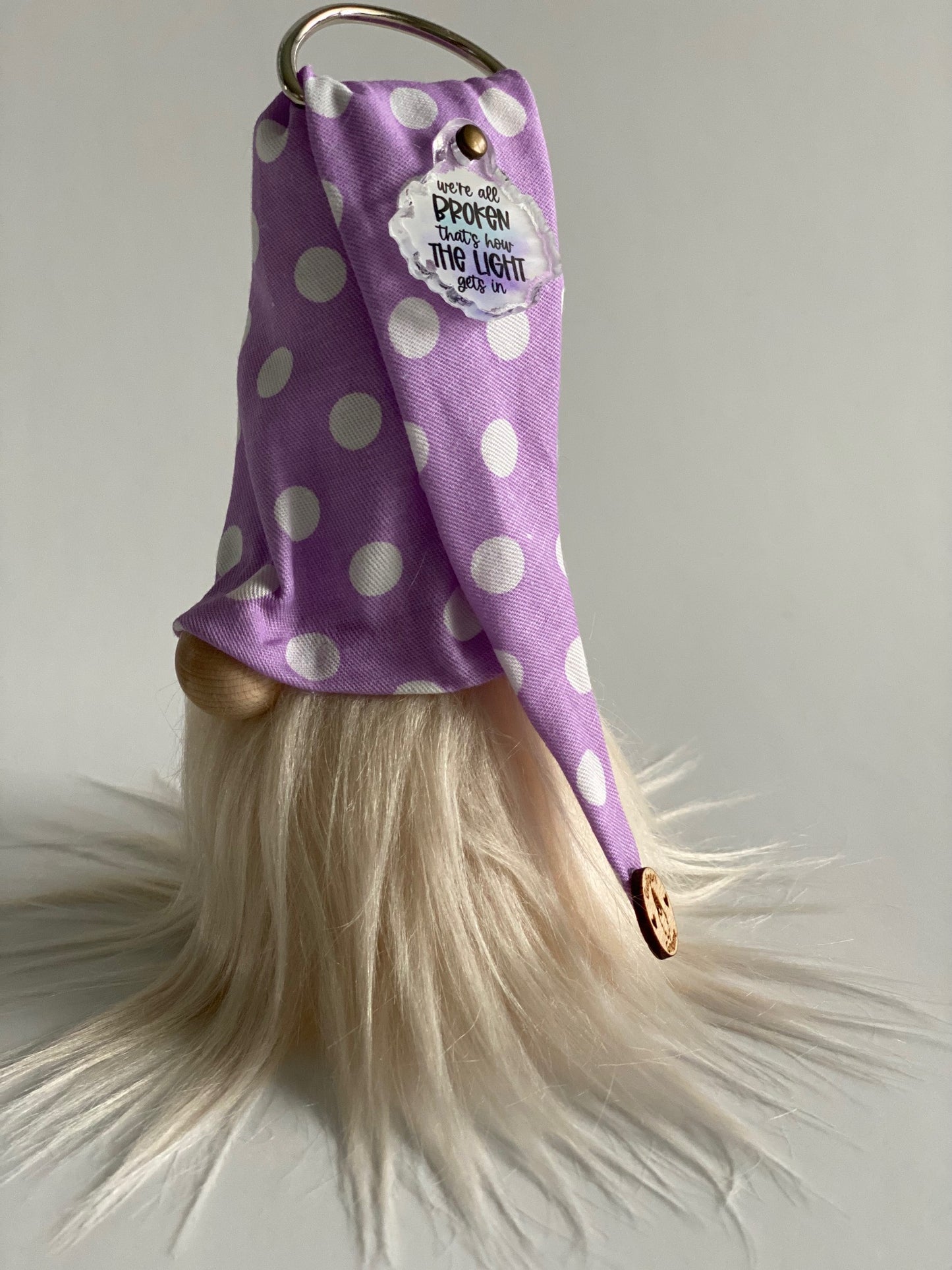 Gulfport Gnome™ - Pastel Purple Polkadot Light Filled Gnome- 4" Fabric Mini Uplifting Gnome