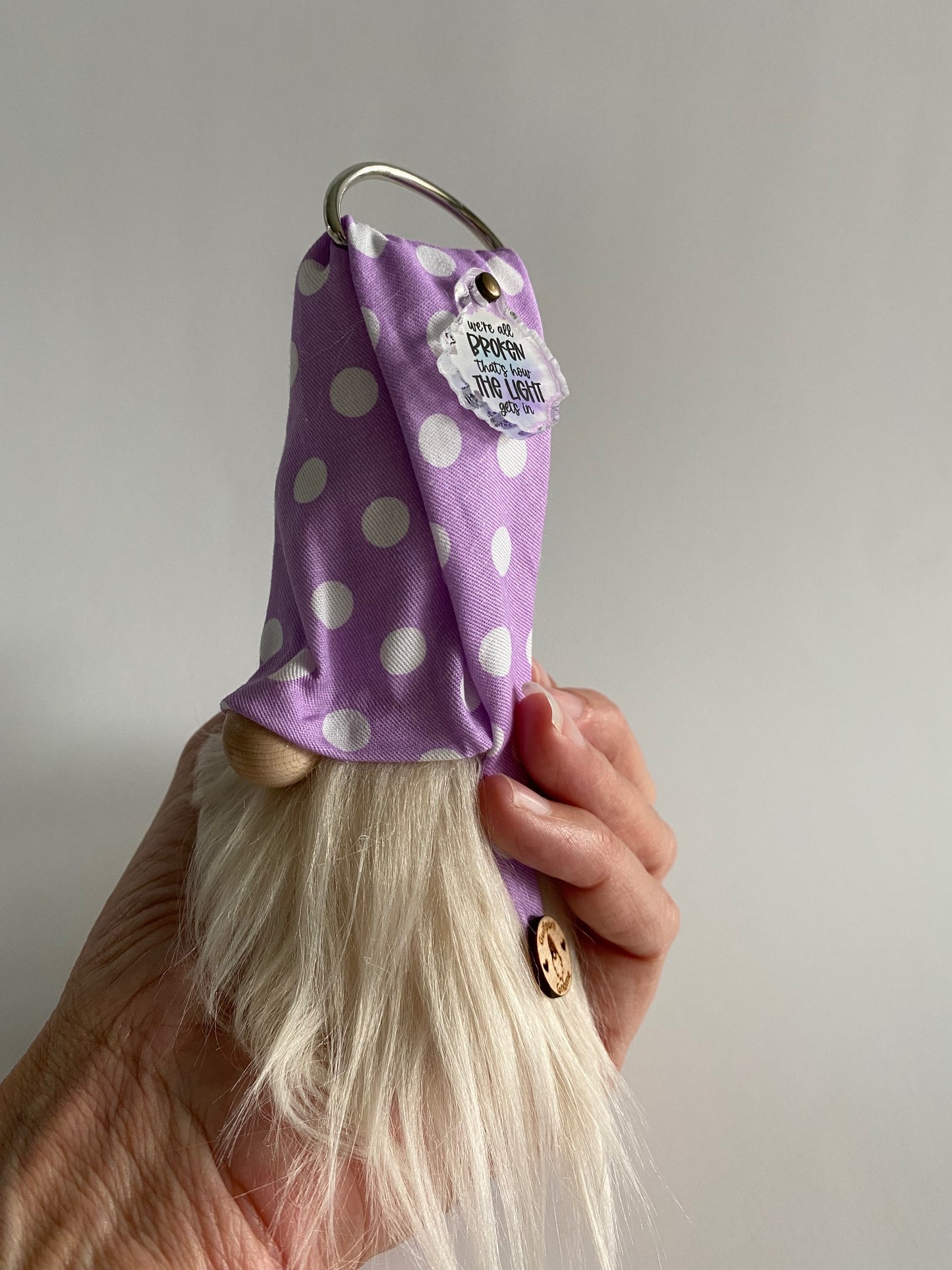 Gulfport Gnome™ - Pastel Purple Polkadot Light Filled Gnome- 4" Fabric Mini Uplifting Gnome