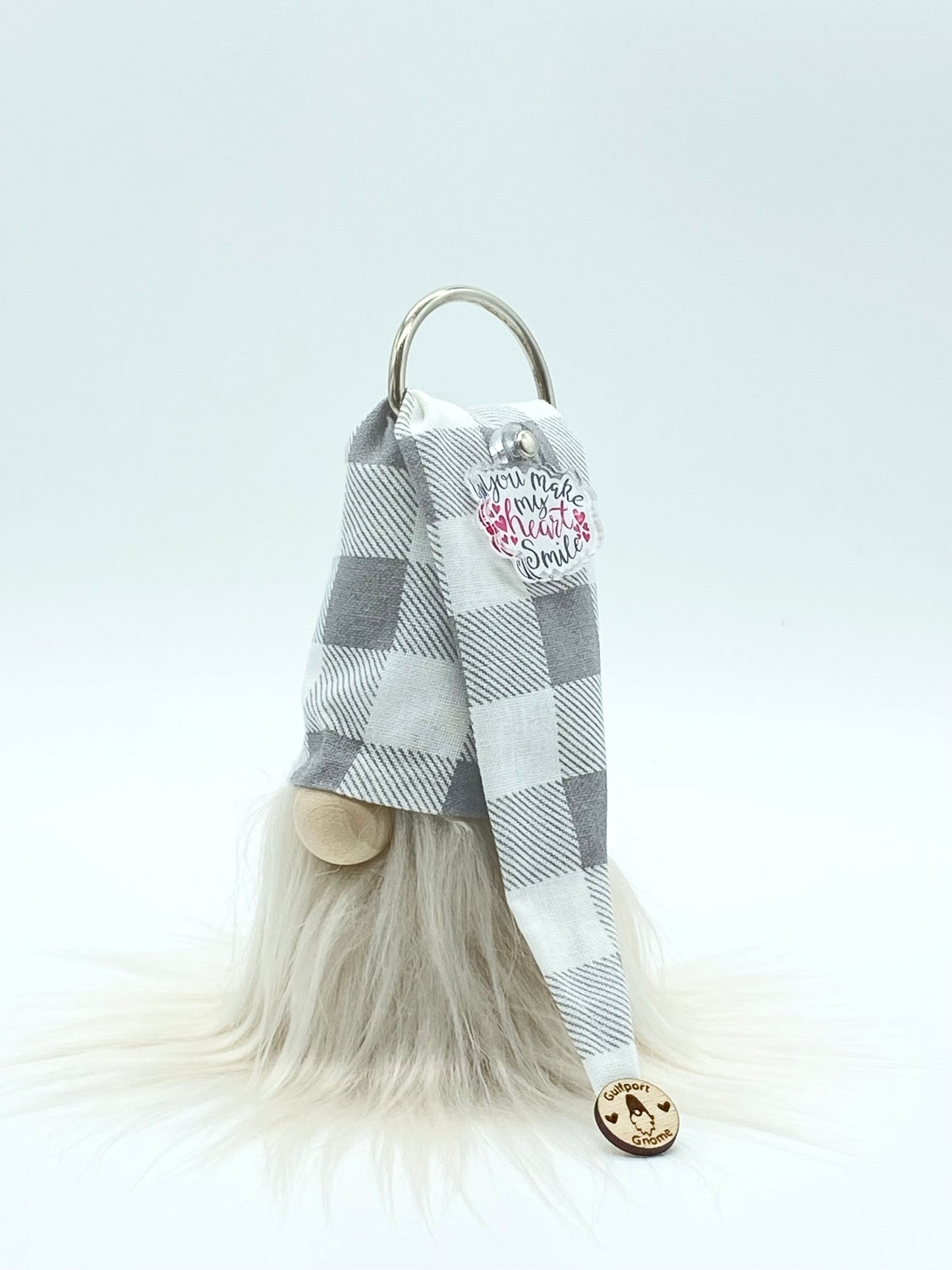 Gulfport Gnome™ - Grey Checkered Heart Smile Collectible Doll Figurine