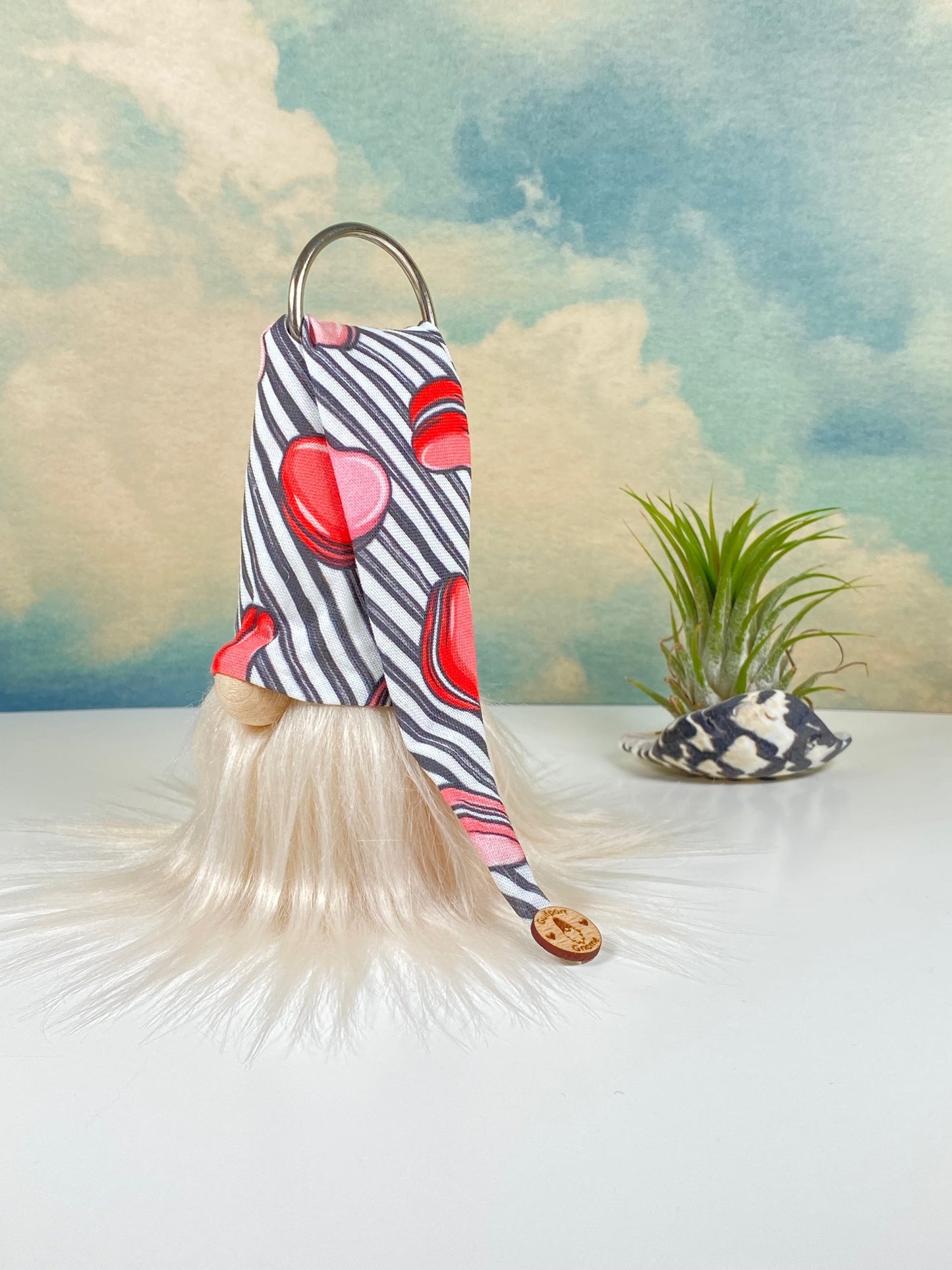 Gulfport Gnome™-Macaroons and Hearts Decor - 4" Plush Gnome with Classy Stripes and Macaroons