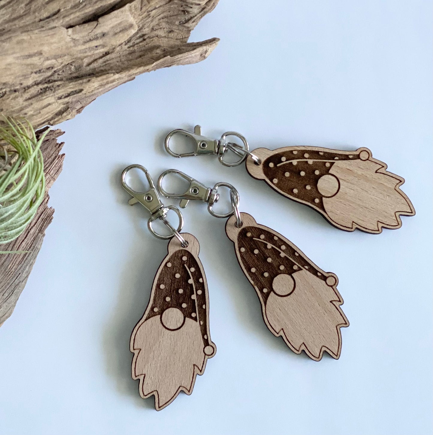 Keychain - Laser Engraved Wood Gnome Keychain