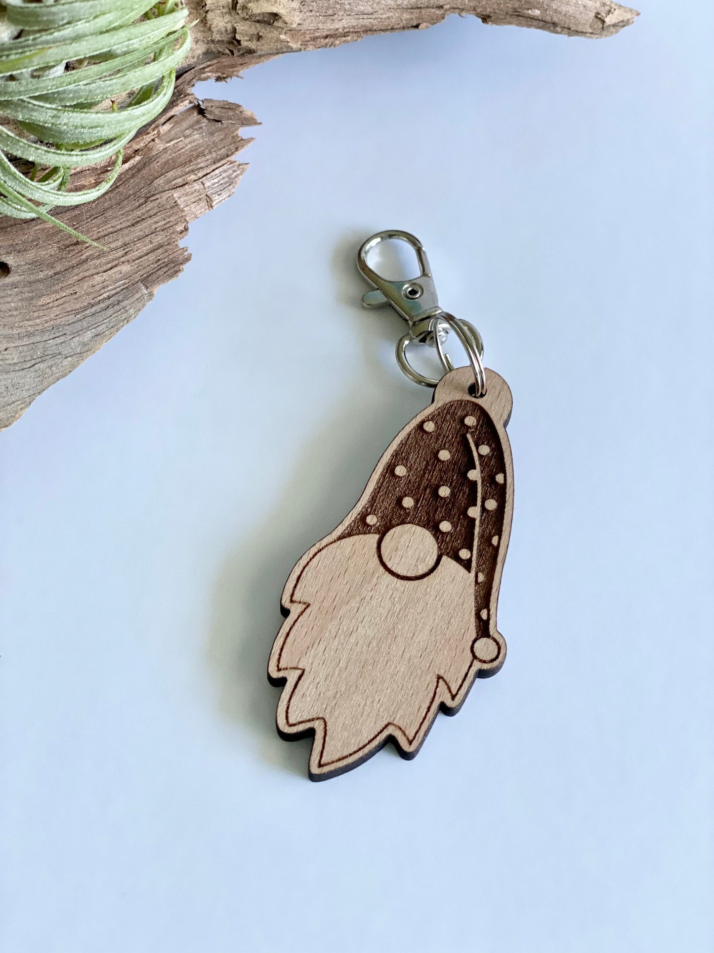 Keychain - Laser Engraved Wood Gnome Keychain