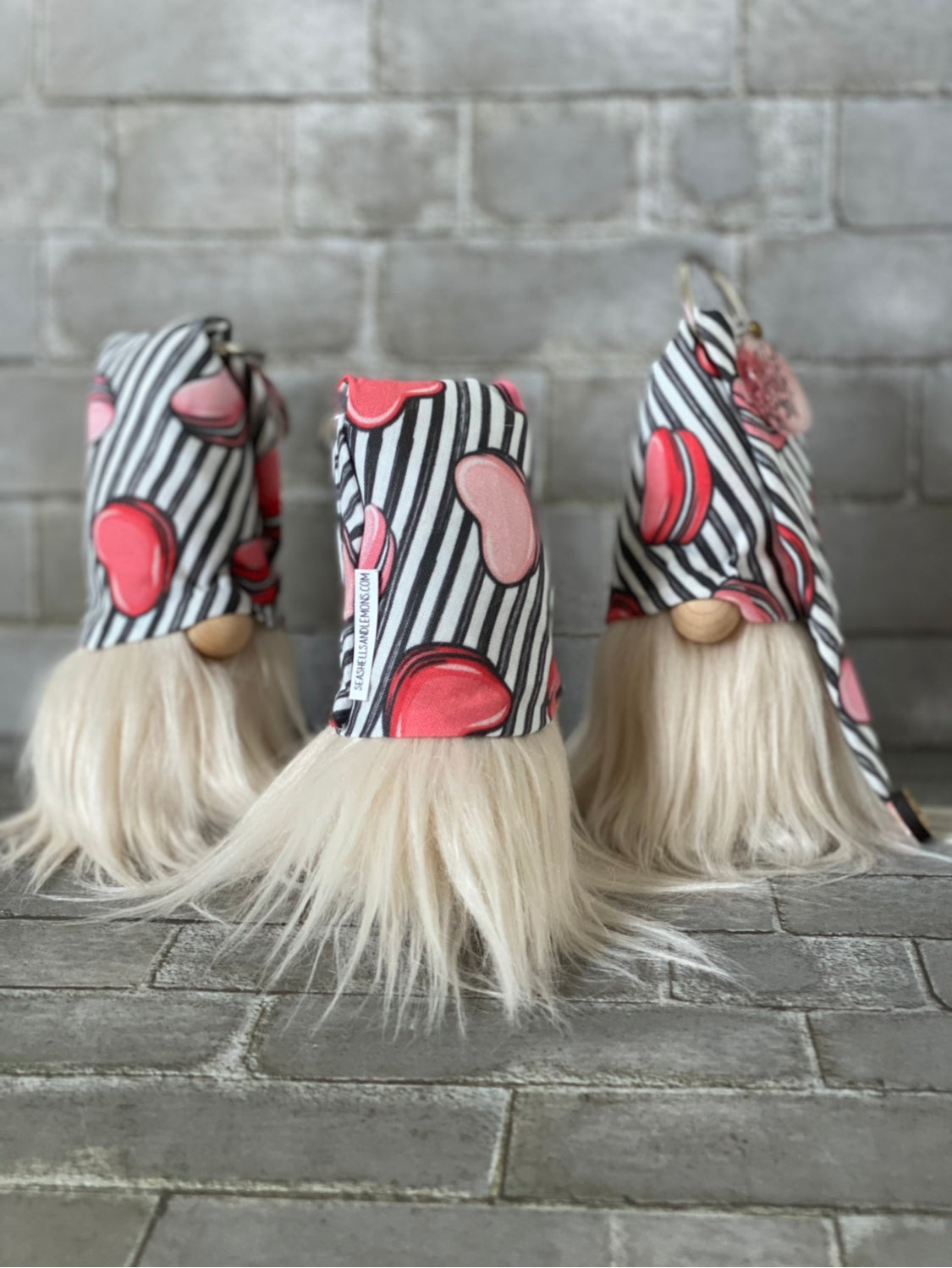 Gulfport Gnome™-Macaroons and Hearts Decor - 4" Plush Gnome with Classy Stripes and Macaroons