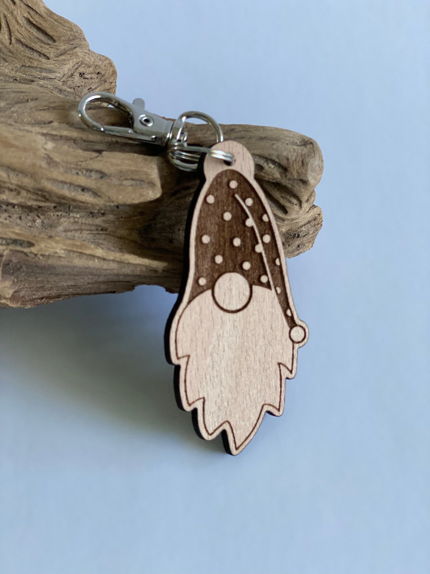 Keychain - Laser Engraved Wood Gnome Keychain