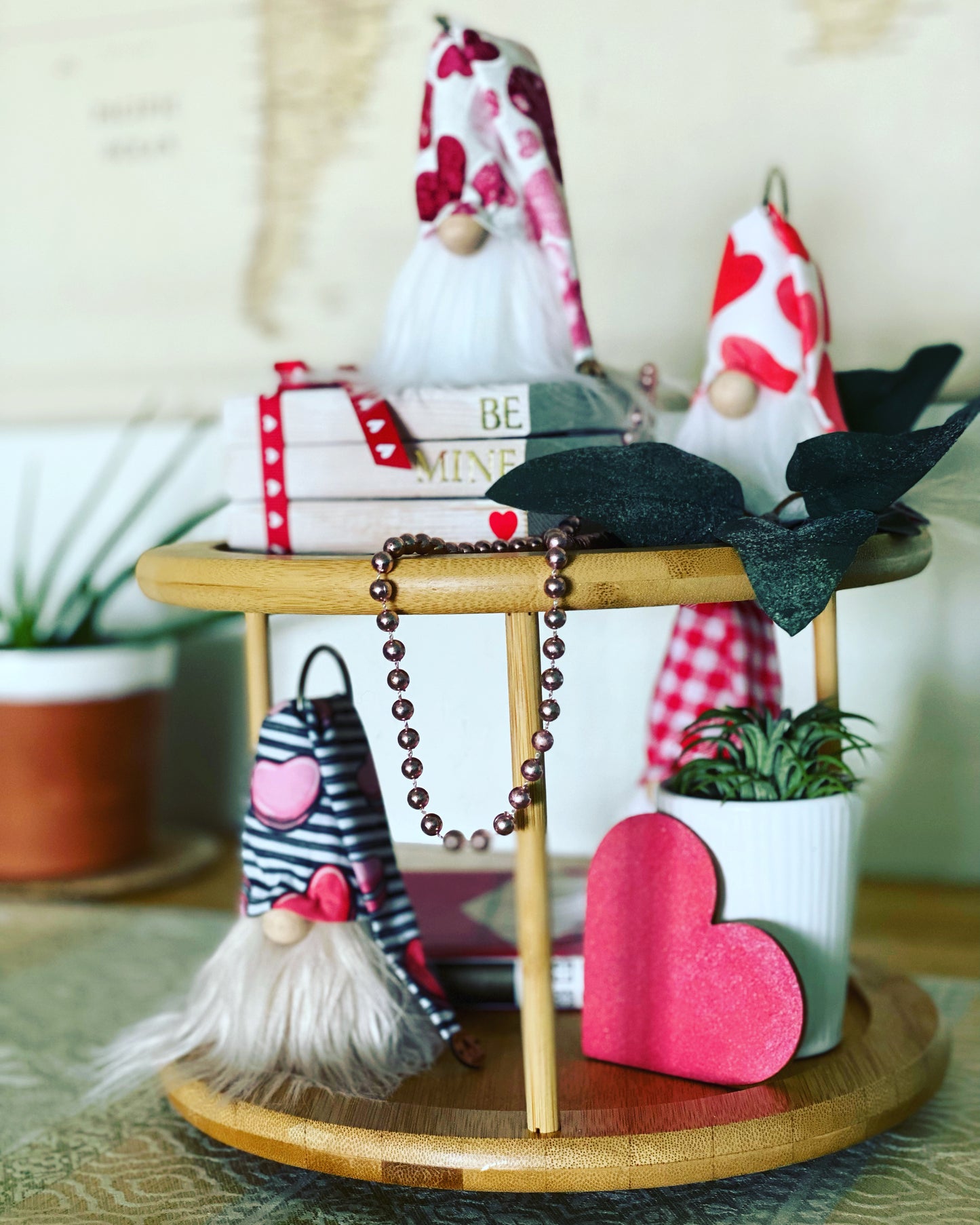 Gulfport Gnome™-Macaroons and Hearts Decor - 4" Plush Gnome with Classy Stripes and Macaroons