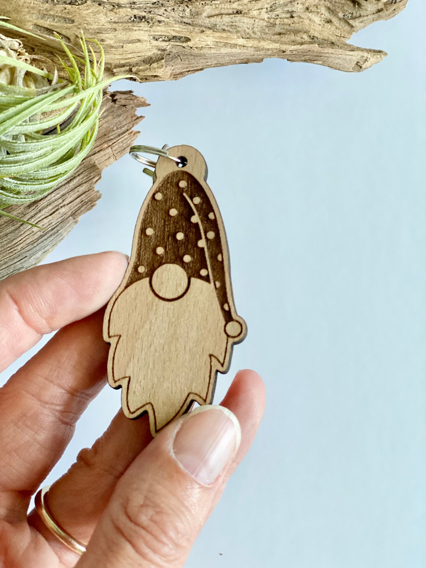 Keychain - Laser Engraved Wood Gnome Keychain