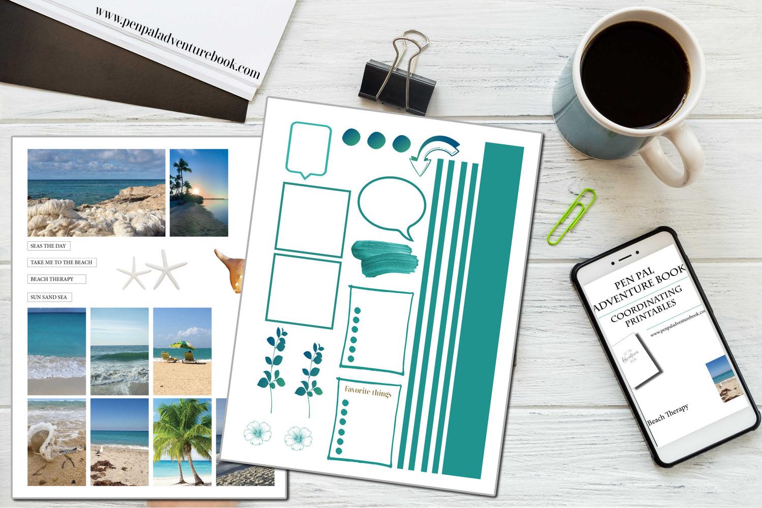 Pen Pal Adventure Book Printable Photos, Colors and Embellishments.