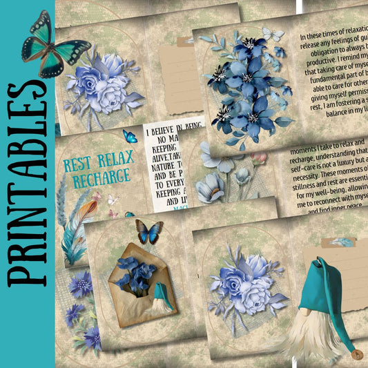 Printable Junk Journal & Ephemera Cutouts with Story Book - Rest Relax and Recharge!