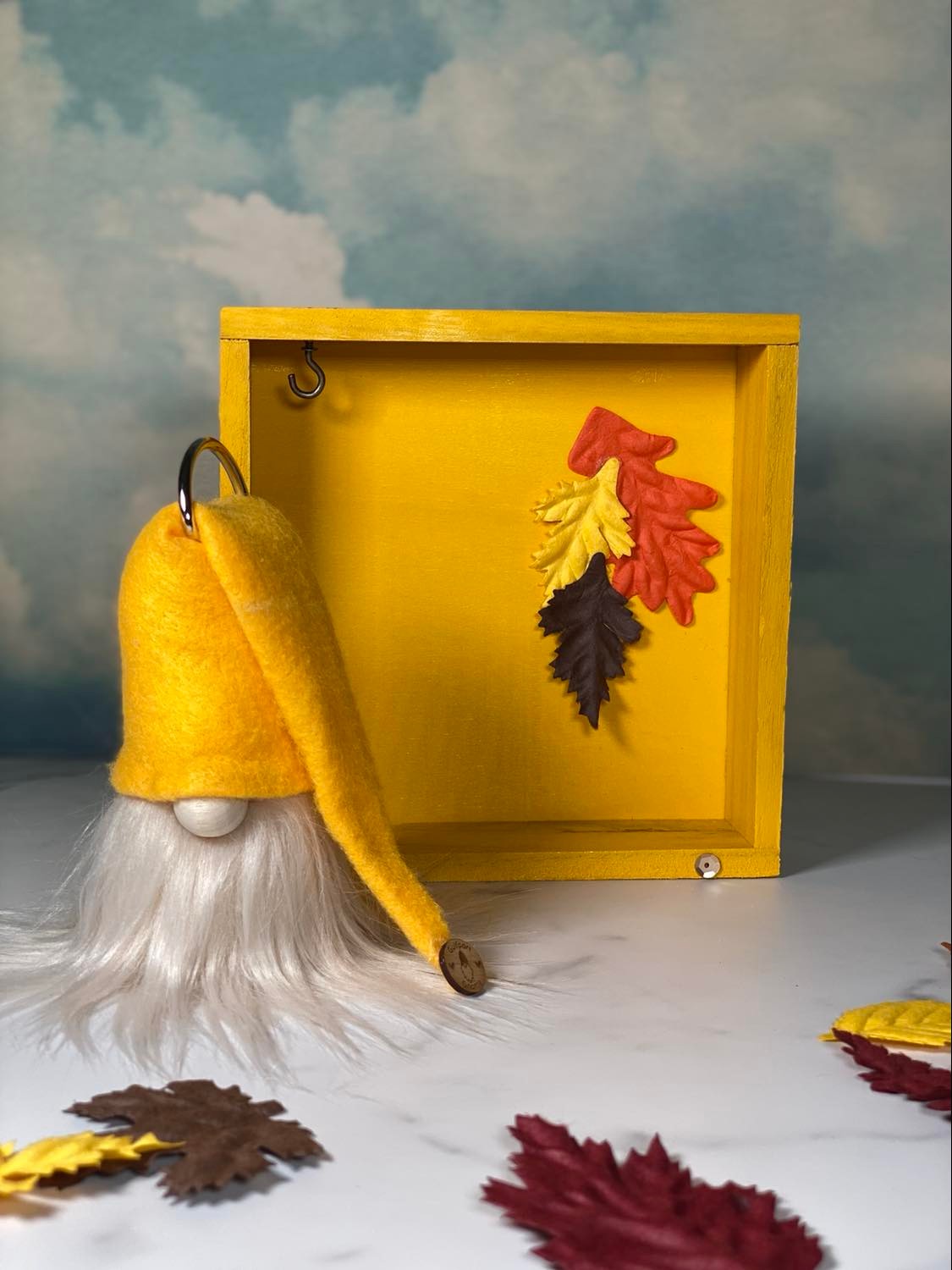Gift Set - Fall Themed Gnome Decor with Colorful Leaves Gift set with Gnome Home - 4" Plush Gnome