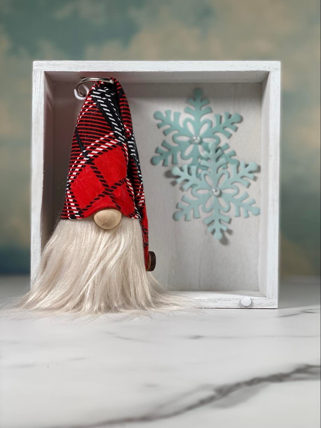 Gift Set - Winter Snowflake Themed Gnome Decor with Gnome Home - 4" Plush Gnome