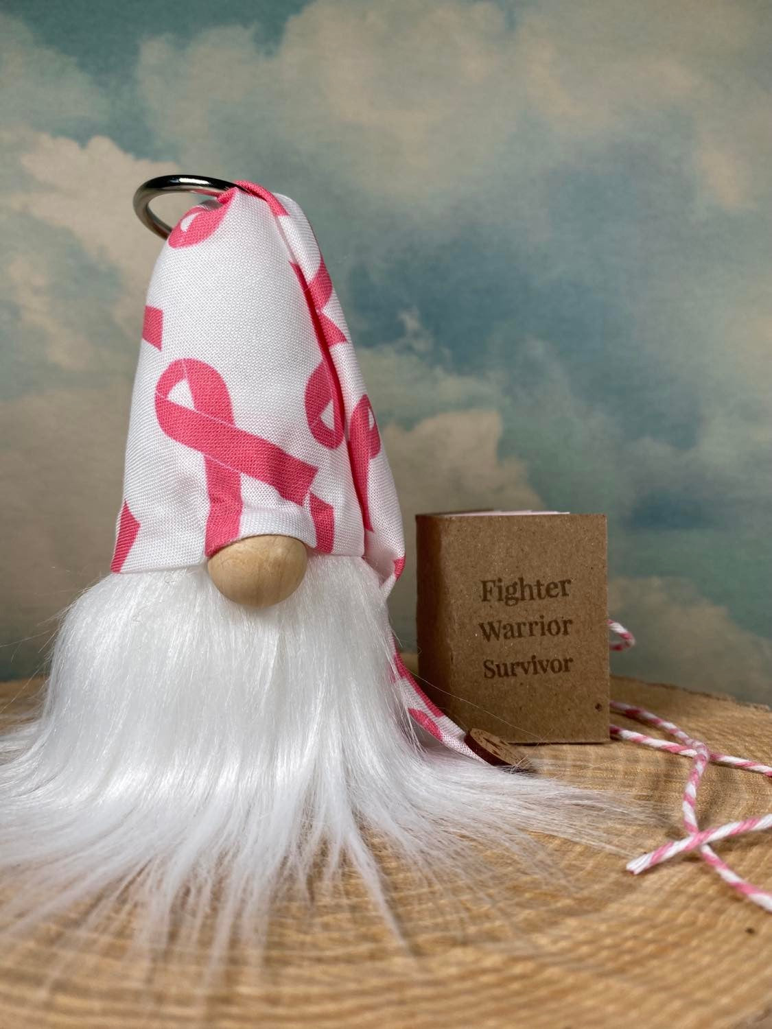 Mini Book and Gnome Set- Breast Cancer Collectible Decor- 4" Plush Pink Breast Cancer Ribbon and Mini Journal Book