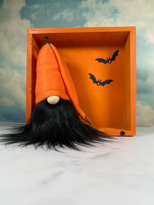 Gift Set - Halloween Orange and Black Gnome and Bat Gift set with Gnome Home - 4" Plush Gnome