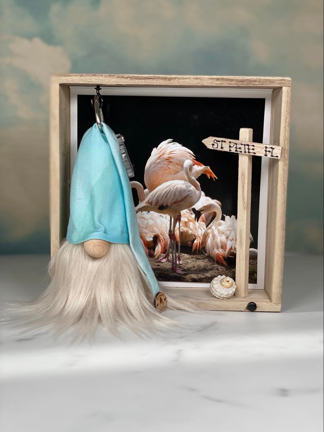 Gift Set - St. Pete Florida Gnome Decor Gift set with Pink Flamingo Photo and 4" Plush Gnome