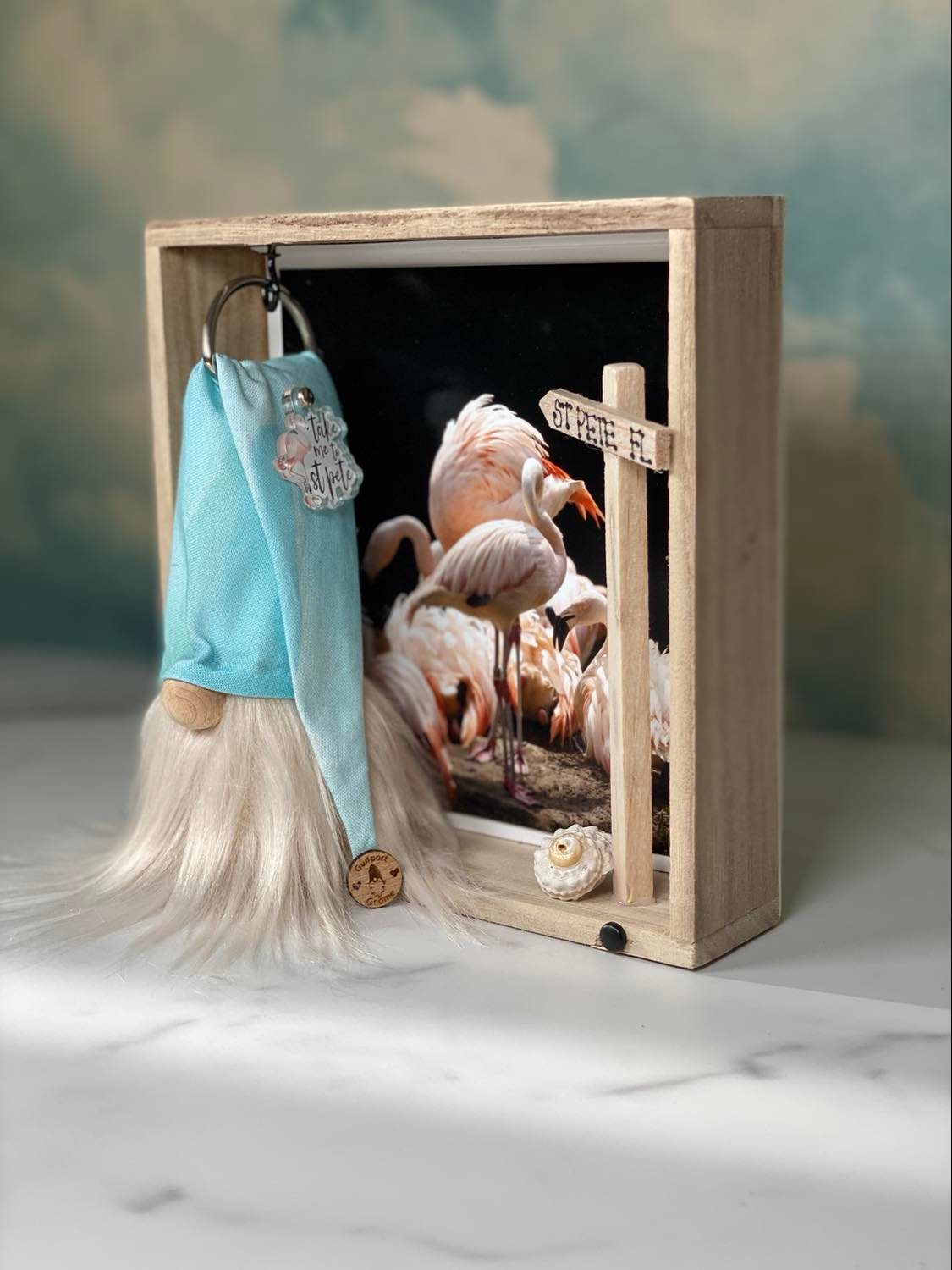 Gift Set - St. Pete Florida Gnome Decor Gift set with Pink Flamingo Photo and 4" Plush Gnome