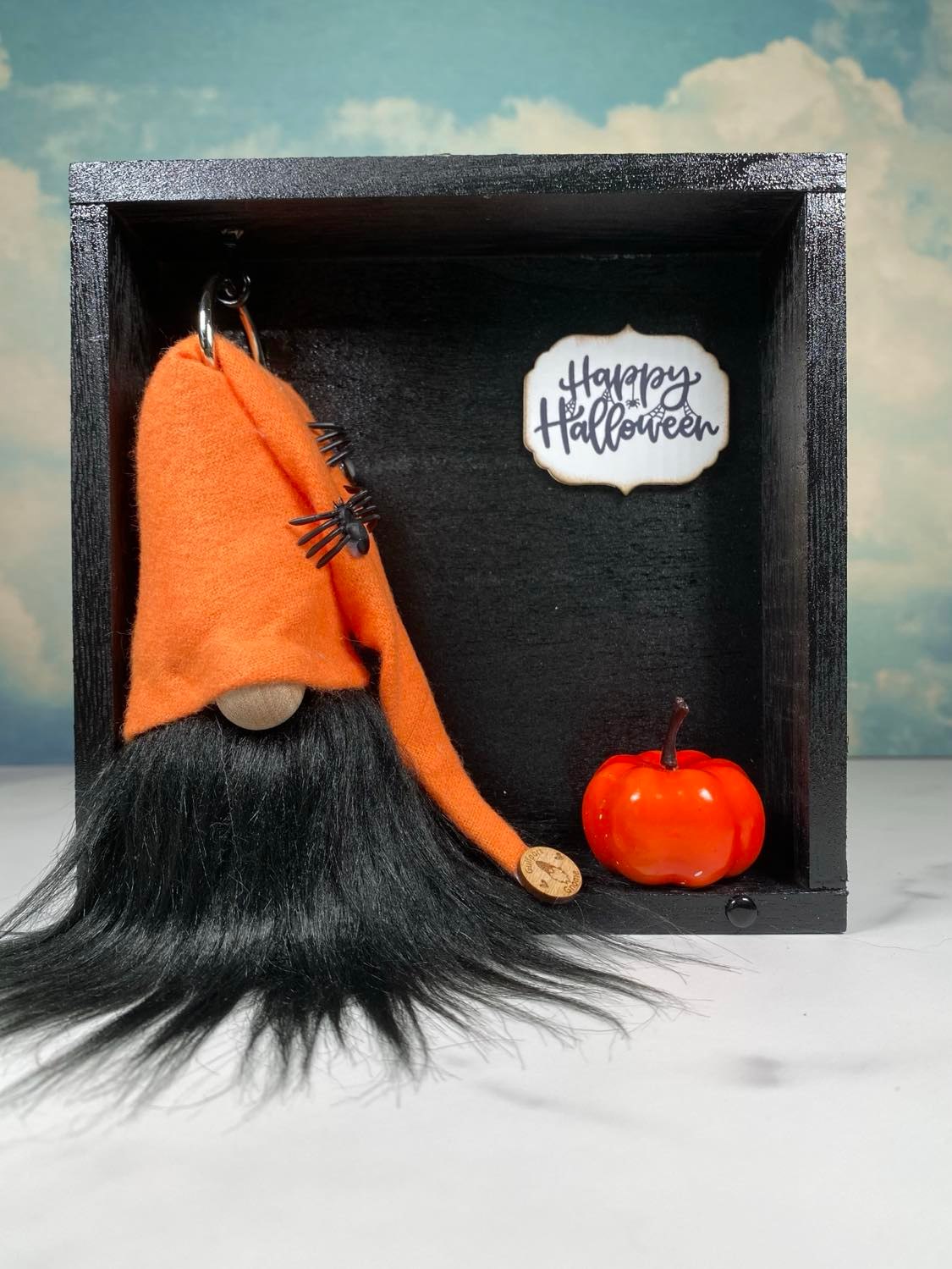 Gift Set - Happy Halloween Orange and Black Gnome and Spiders Gift set with pumpkin and 4" Plush Gnome