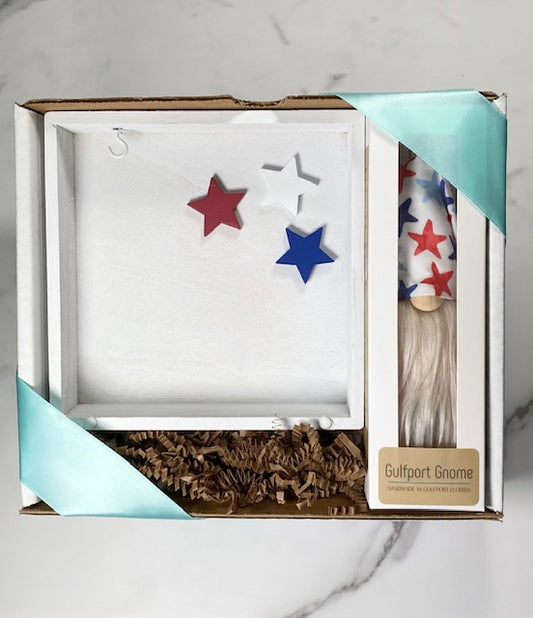 Gift Set - July 4th Americana with Gulfport Gnome™ - Red White Blue Gift Set- 4" Plush Gnome - Americana Decor