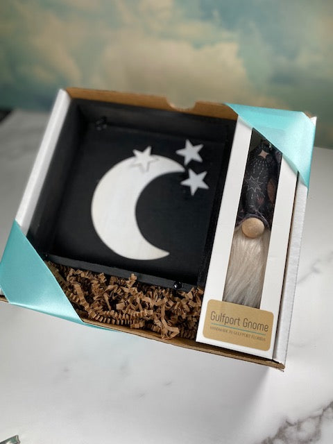 Gift Set - Moon and Stars Gift set with zodiac Gulfport Gnome™ - Black and White Gift Set- 4" Plush Gnome - Astrological Decor