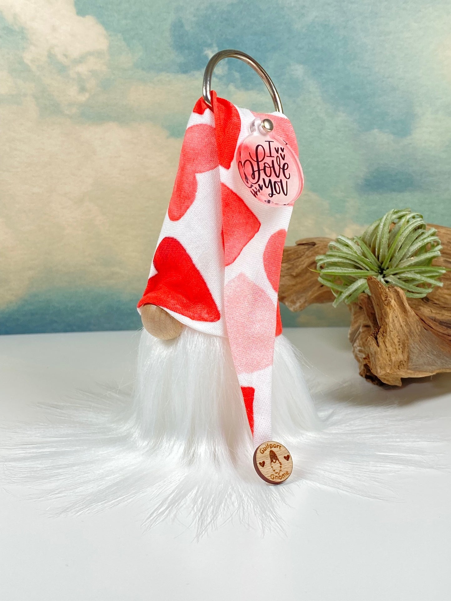 Gulfport Gnome™ - I Love You Valentines Gnome - 4" Plush Mini Decor Gnome - Red and White Hearts Gnome